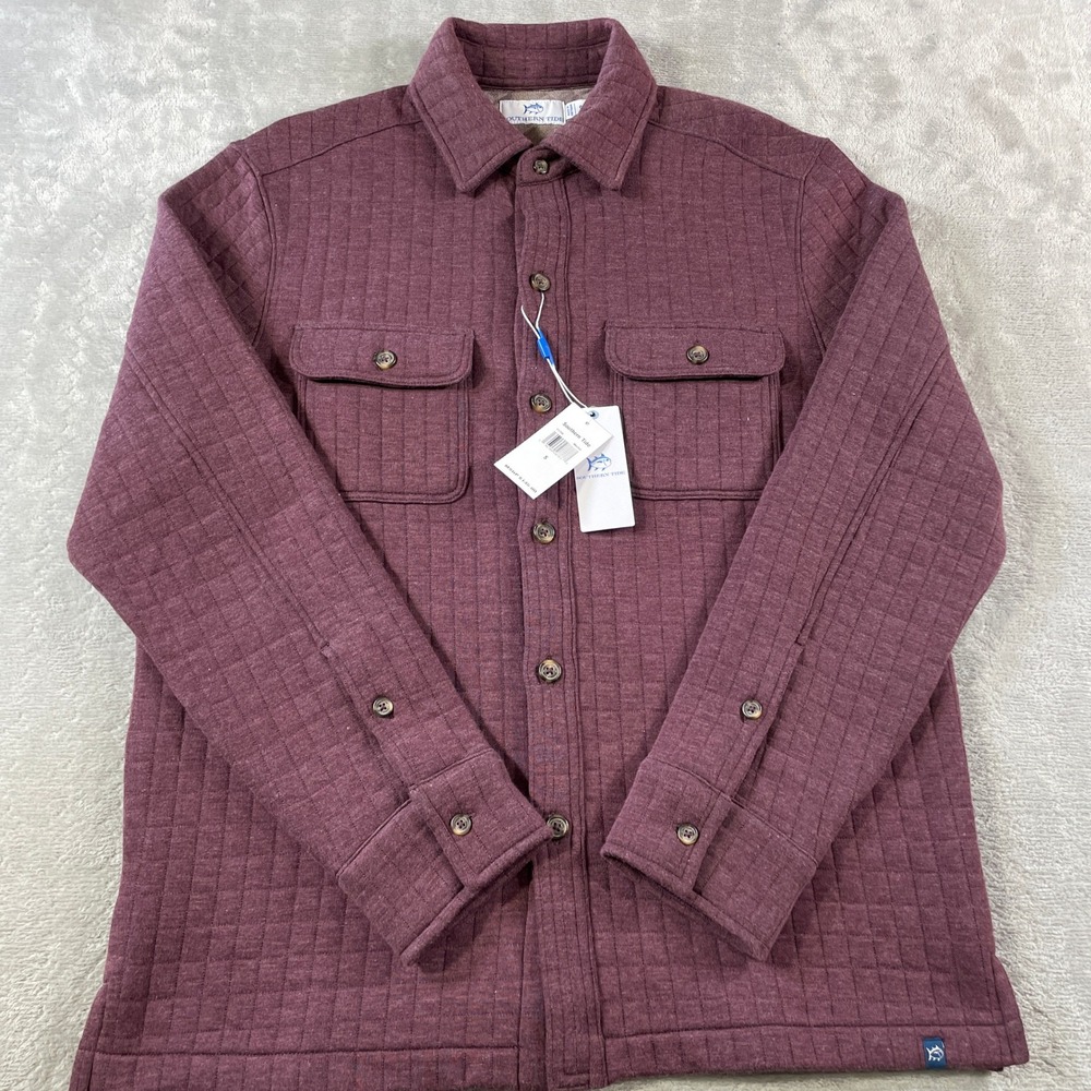 Southern Tide Shirt Jacket Shacket Mens Small Burgundy‎ Quilted Button Up Casual
